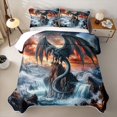 thumbnail image 2 of Feelyou Waterfall Dragon Animal Bed Spread Queen for Men Women, Sky Sunset Mountain Queen Coverlet Set, Grey Orange, 3 Pieces, 2 of 7