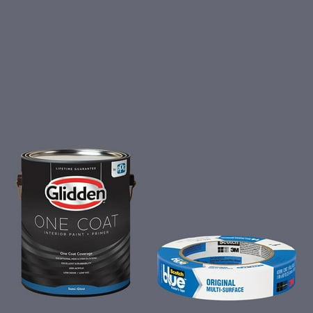 Glidden One Coat, Interior Paint + Primer, Almond Cream, Flat Finish, Quart with ScotchBlue Painters Tape Original Multi-Use, .94in x 60yd(24mm x 54,8m Bundle