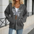 thumbnail image 2 of Cnbwig Casual Womens Sweatshirts Large Size Zip Up Hooded butterfly Printed solid Color Sweatshirt athletic outwear coat with Pockets Fashion Hoodies ladies shirts A-Dark Gray M, 2 of 4