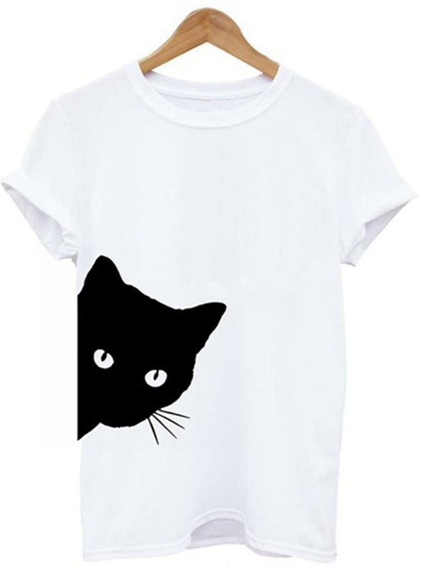 Cat Graphic Tees for Womens Short Sleeve Tshirt Crew Neck T Shirt Casual Soft Tops Fashion Print Pullover