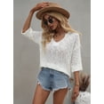 thumbnail image 2 of Round Neck Drop Shoulder 3/15 Length Sleeve Knit Sweater for Women, 2 of 3