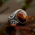 thumbnail image 4 of Anillo de ojo de tigre marrón ovalado vintage punk, acero inoxidable, joyería gótica de moda para hombres, anillos de animales de motorista para cócteles, 4 of 5