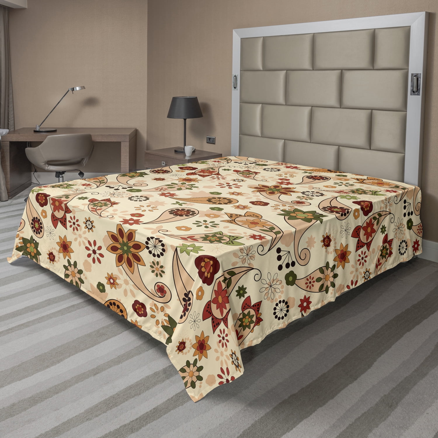 Ambesonne Floral Pattern Flat Sheet Top Sheet Decorative Bedding 6 Sizes