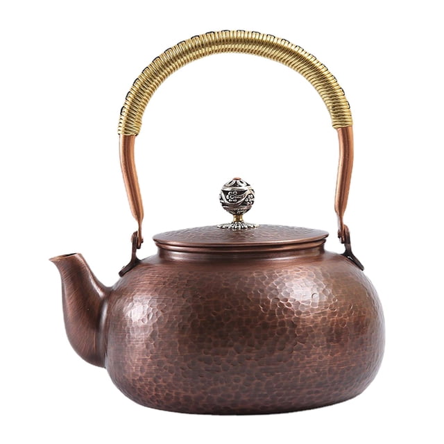 Tetera de cobre, hervidor de agua caliente, tetera de 1,2 L, tetera de kungfú portátil, tetera con silbido para cocina, senderismo, restaurante al