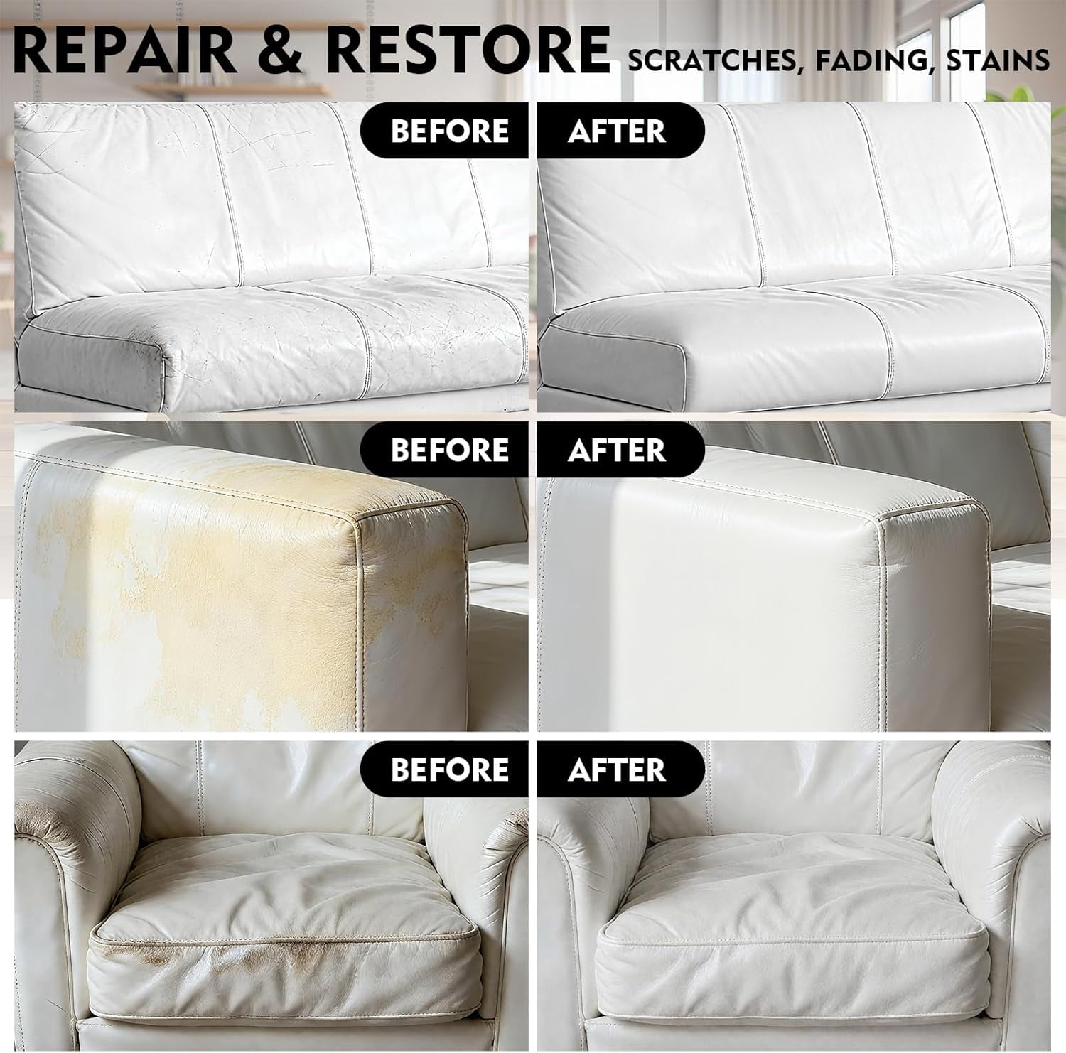 JJEAN-White Leather Recoloring Balm, Leather Repair Kit for Furniture,Leather Dye Couch Paint and Repair,Leather Scratch Remover,Leather Color Restorer for Couches Car Seats Purses Shoes