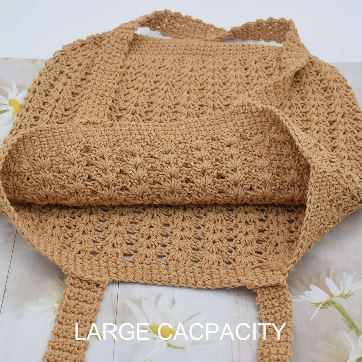 CAILDANL Boho Crochet Summer Handbag Handmade Cotton Rope Knit Shoulder Bags for Women Bohemia Tote for Travel