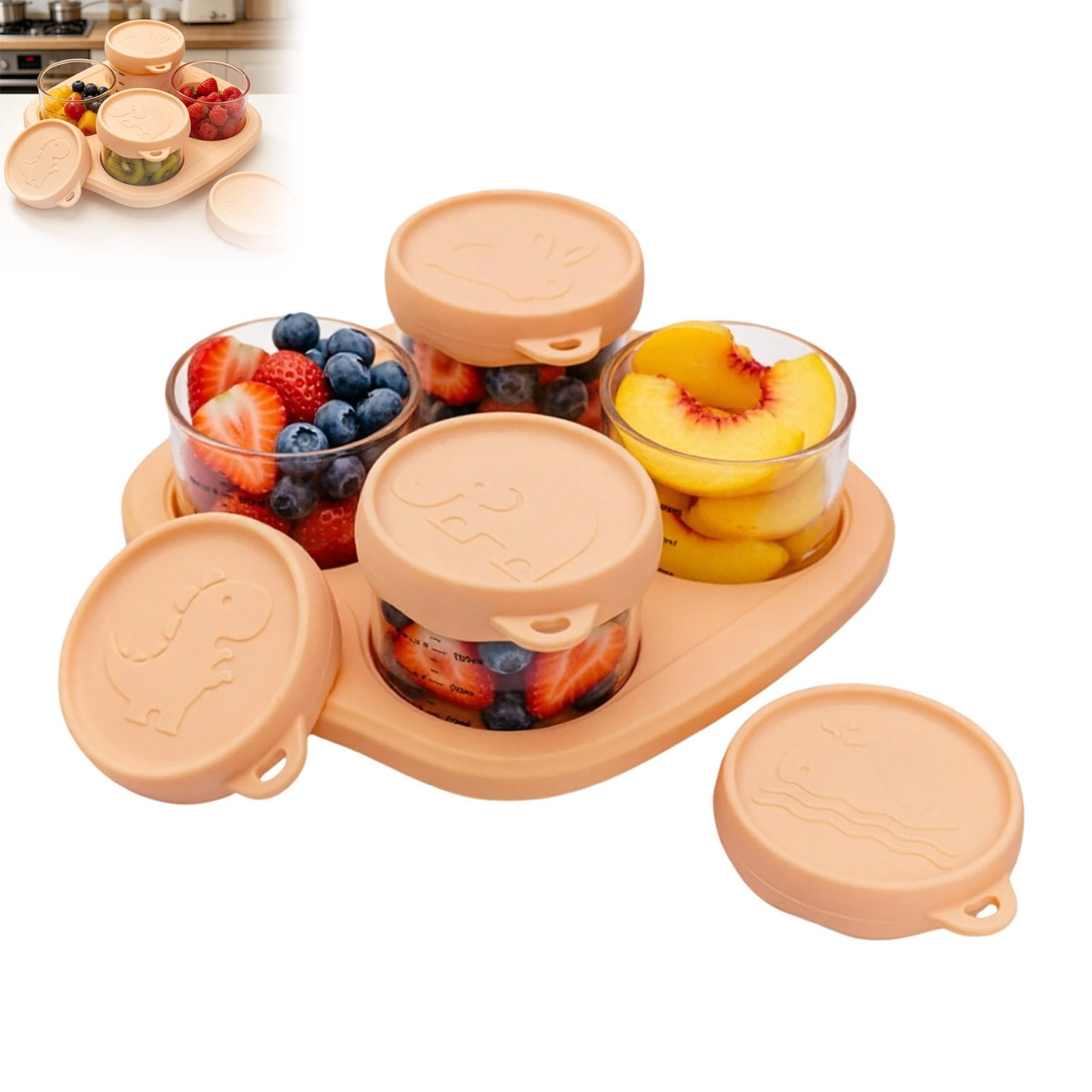 Food Storage Container 4-Cup Silicone Leak-Proof Jars with Lids Freezer Safe Snack Cups for Baby Food Meal Prep Kitchen Organization