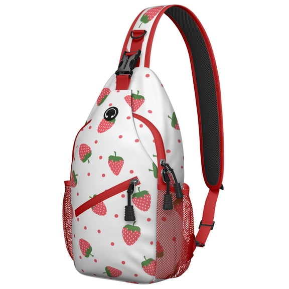 Cute Strawberry Print Lightweight Hiking Sling Backpack, Multipurpose Crossbody Bag with Layered Storage, Ideal for Summer Travel and Outdoor Activities