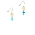 thumbnail image 2 of Delight Jewelry Silvertone Small Teal Crystal Cross Goldtone Leaf French Earrings, 2 of 4