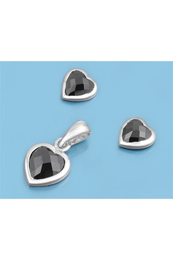 Heart Simulated Onyx Matching Set Sterling Silver