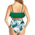 thumbnail image 2 of ZECATL Women High Waisted Bikini Ruffle Swimsuit Flounce Pom Pom Trim Two Piece Bathing Suit Green Floral (XL, 2 of 6