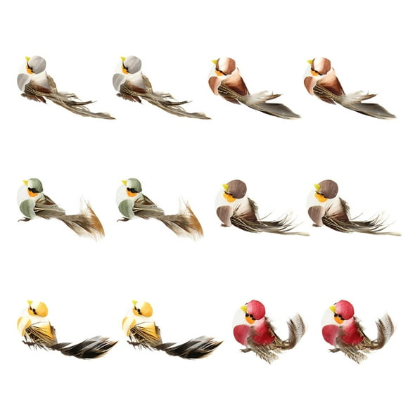 Pack Of 12 Simulated Foam Feather Bird Colorful Bird-L13 Bird Claw Style