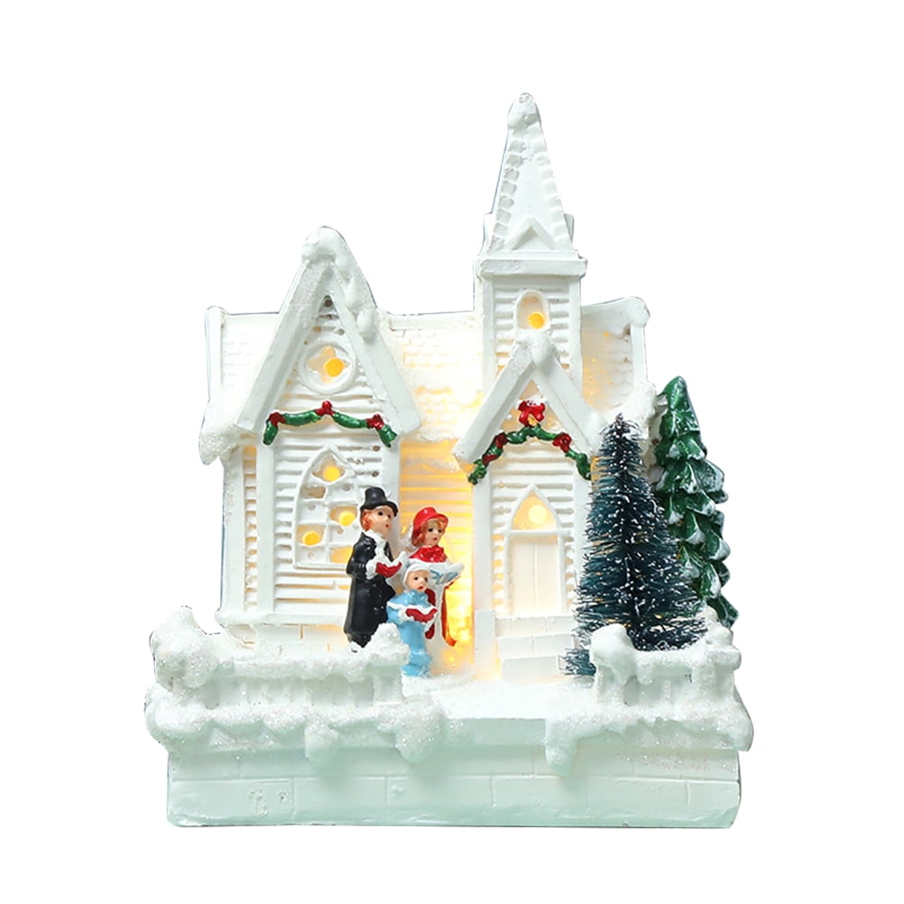 DTOWER Christmas Village Ornament LED Lighted Houses with Figurines Decoration Indoor Room Decor