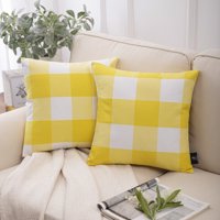 Phantoscope Buffalo Checker Plaids Series Cushion Decorative Throw Pillow, 18" x 18", Yellow, 2 Pack