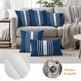 thumbnail image 6 of Navy Blue White Stripe Outdoor Waterproof Pillow Covers, Modern Rustic Vertical Striped Decorative Square Throw Pillowcase Sofa Cushion Sham for Patio/Couch/Chair, 20"x20" 2 Pack, 6 of 8