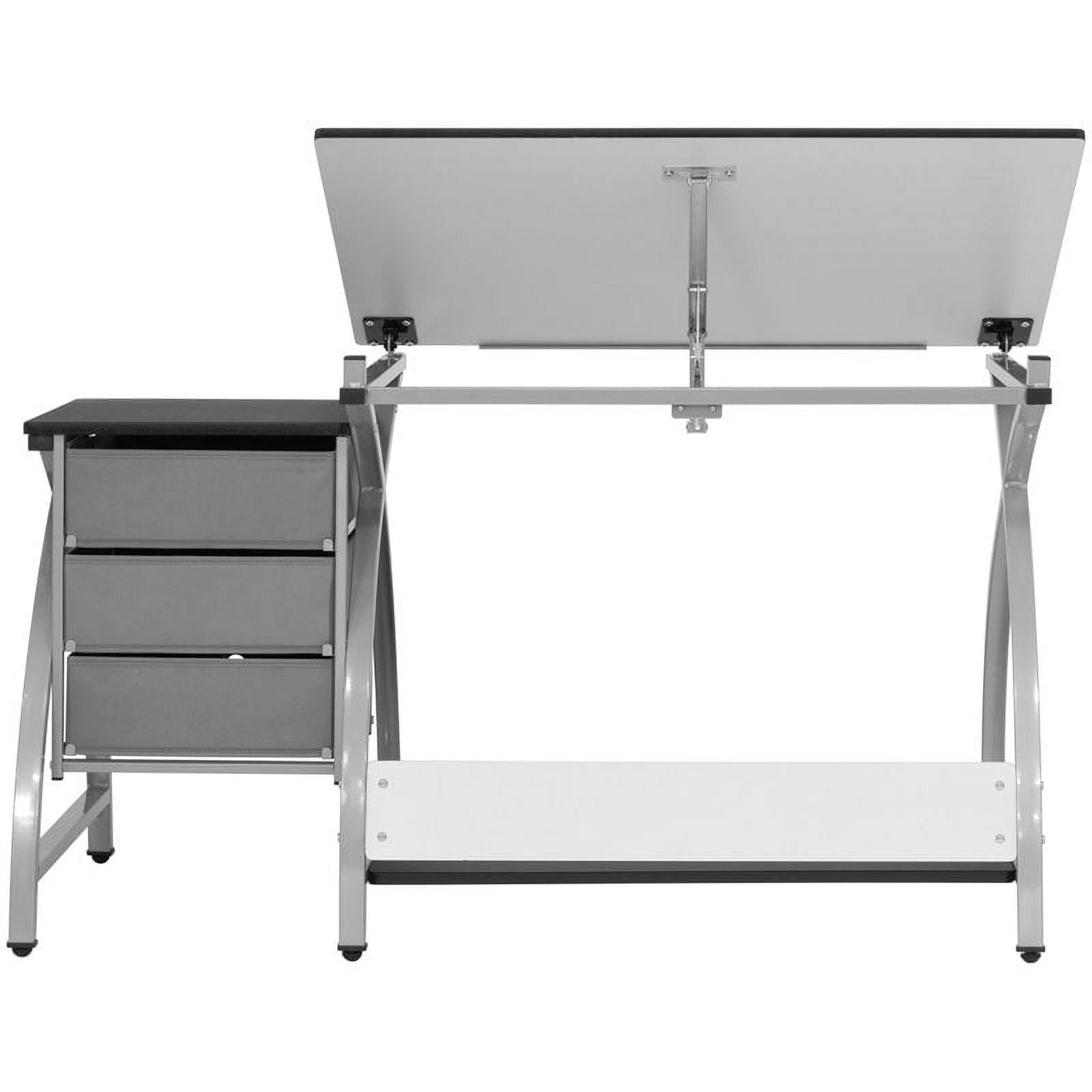 Comet Center Plus Drawing Table with Padded Stool 2 Piece Set Silver & Black