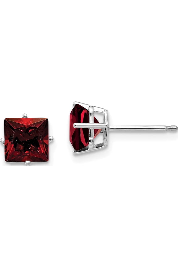 14K White Gold 6mm Princess Cut Garnet Earrings (6 X 6) Made In United States xe62wga