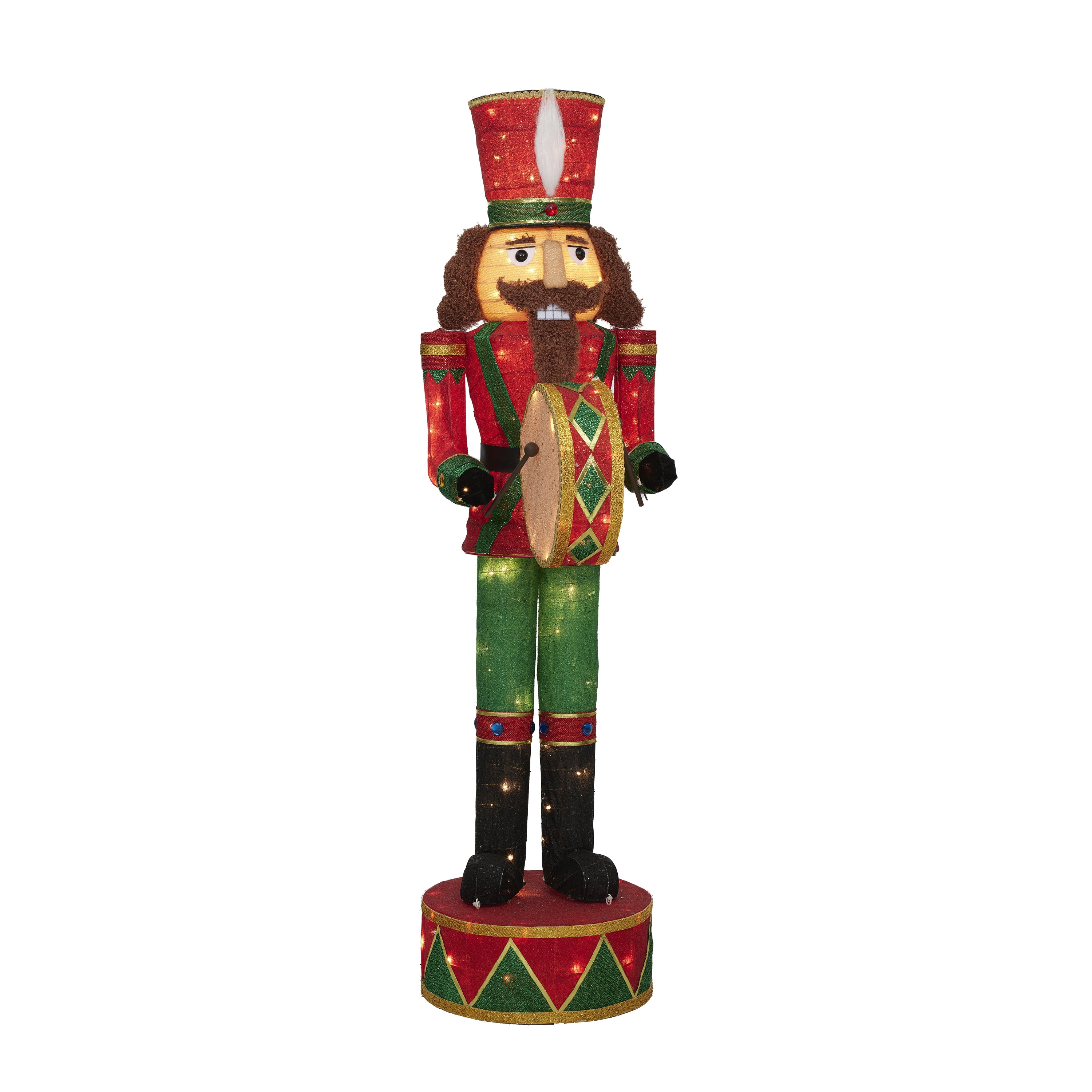 Red and Gold Nutcracker With Drum Glass Christmas Ornament 5.25-Inch Green 