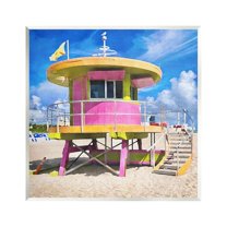 Stupell Industries Pink Lifeguard Hut Nature Painting Unframed Art Print Wall Art, 12 x 12