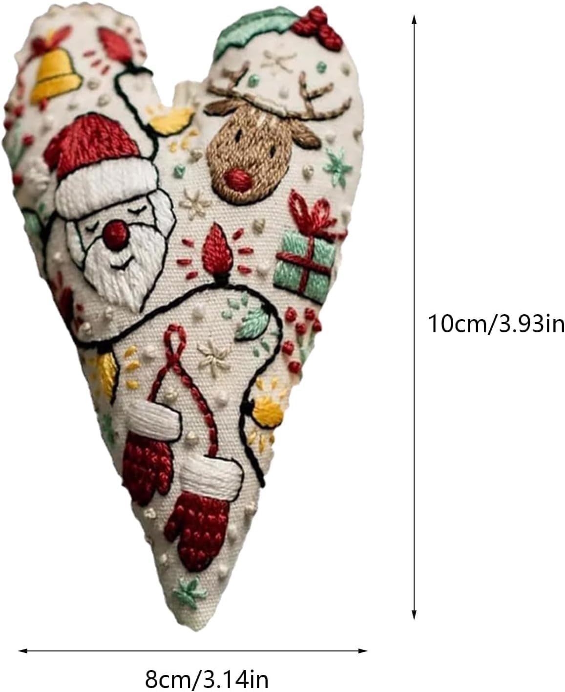 HIELLFQ 8Pcs Embroidery Christmas Ornament Kits DIY Heart Shaped Hand Embroidered Christmas Embroidery Kit Ornament Holiday DIY Cross Stitch Tree Ornament Craft Kit with Needles(Finished)