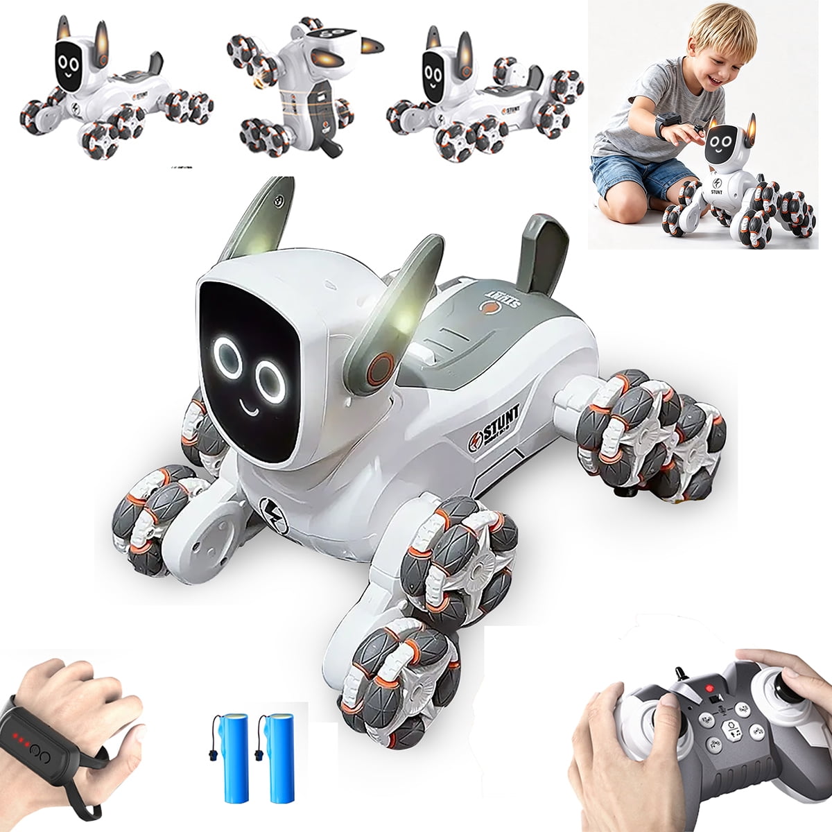Robot Dog RC Robot Toys Intelligent Pets 8WD Gesture Sensing Stunt Toys with Light and Music,Up to 60-Minute Playtime, Gifts for 8+ Years Old Boys Kids