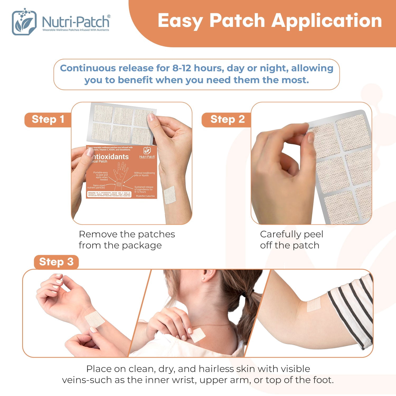 NUTRI-PATCH Antioxidants Skin Patches with Glutathione, Coenzyme Q10, NADH and Vitamins C - Sustained Release (30 Ct)