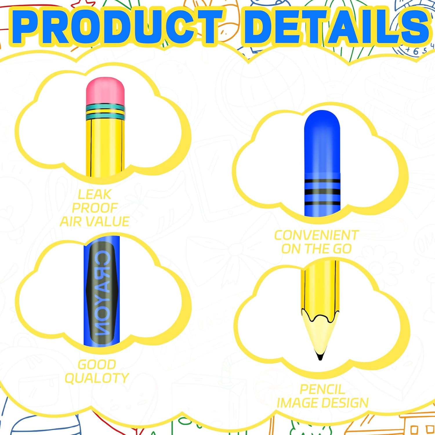 6 Pcs Giant Large Inflatable Crayons Hanging Neon Back to Pencil Crayons Classroom Decoration for Back to Classroom Garden Room Birthday Party Decorations, 4 Colors