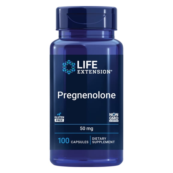 Life Extension Pregnenolone, neurohormone, promotes memory health and brain plasticity, gluten-free, non-GMO, 100 capsules
