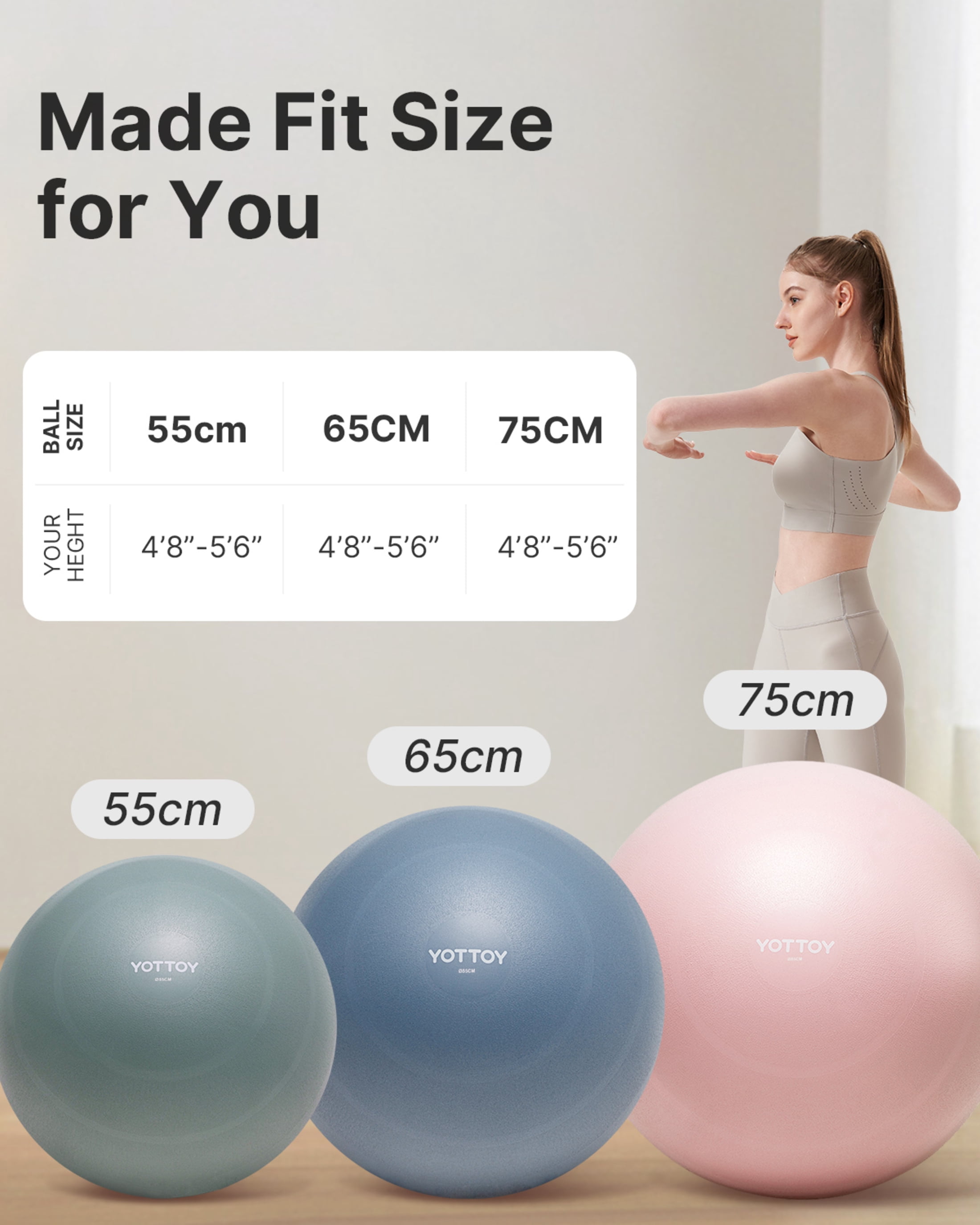 YOTTOY Anti-Burst Exercise Ball, 55 cm — Pink, Extra Thick for Yoga & Physical Therapy