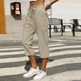 thumbnail image 2 of TAGOLD Womens Summer Capris Solid Color Linen Straight Leg Pocket Drawstring Elastic Waist Pants, 2 of 5