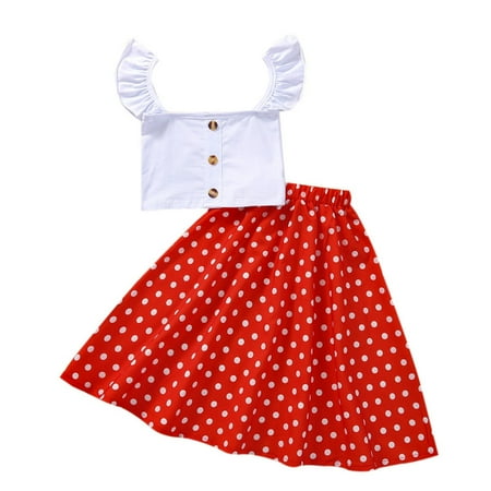 

JDEFEG Cute New Born Outfits Valentine s Day Toddler Kids Baby Girls Short Ruffled Sleeve Tops Polka Dot Skirt 2Pcs Outfits Set First Born Outfit Red 110