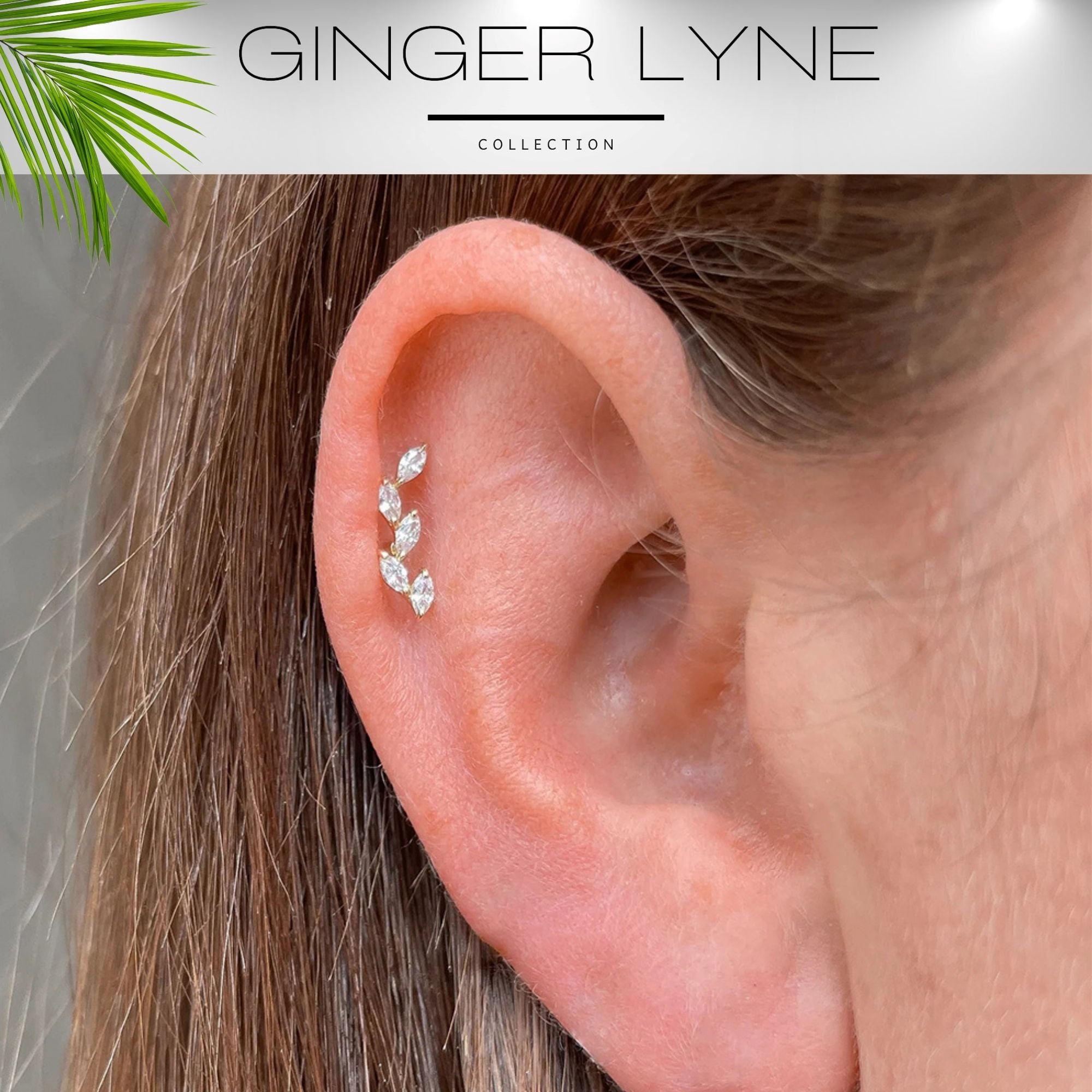 Marquise CZ Flat Back Earrings for Cartilage Helix Tragus Lobe Gold Plated Sterling Silver 1 pair by Ginger Lyne