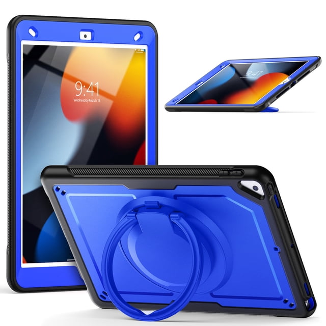 FJLBDE Case for iPad Pro 10.5 Inch/iPad Air 3rd Gen 2019 with 360 Rotating Stand, Shoulder Strap, Heavy Duty Shockproof Cover, Deep Blue