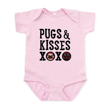 

CafePress - Pugs & Kisses Black Text Stacked Body Suit - Baby Light Bodysuit Size Newborn - 24 Months