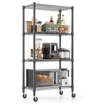 Heavy Duty Storage Shelves, 4 Tier Wire Shelving Unit with Wheels, Adjustable Metal Shelves for Storage, Garage Rack Pantry Shelves Kitchen Shelving, 14"x30"x72", Black