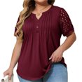 thumbnail image 2 of Summer Plus Size Women Casual Hollow Short Sleeved Loose Henley Blouse Tops, 2 of 6