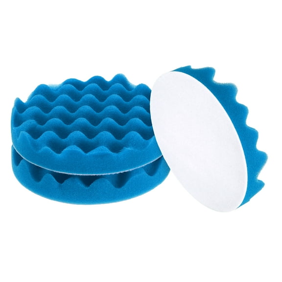 Uxcell 3pcs Buffing Sponge Pads 6" Polishing Wheel Waffle Finishing Grip Pad Car Buffer Polisher with Hook and Loop Back for Car Detailing Polishing Waxing, Blue