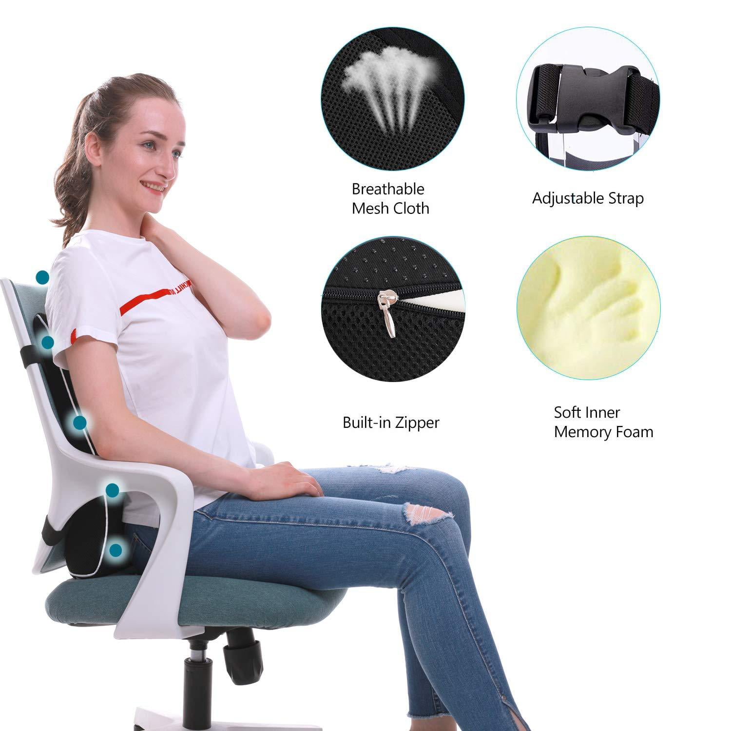 aag Memory Foam Lumbar Support Back Cushion,Ergonomic 3D Ventilative Mesh Lumbar Support Pillow,Orthopedic Design for Lower Back Pain Relief,Adjustable Straps for Car,Recliner or Office Chair 