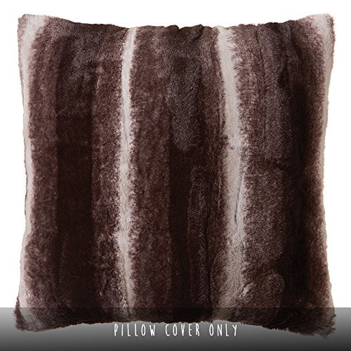 Faux Fur Throw Pillow 18"x18" (Cover Only), Mink Brown White Striped
