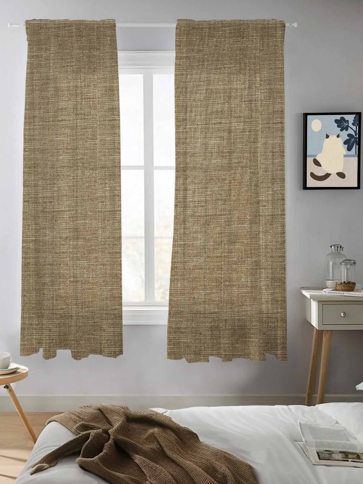 Vintage Brown Curtains 72 Inch Length,Sheer Curtains for Bedroom Living Room Window Farmhouse Retro Dark Solid Color Linen Texture Voile Drapes Kitchen Curtains Small Half Window 52"x72" 2 Panels