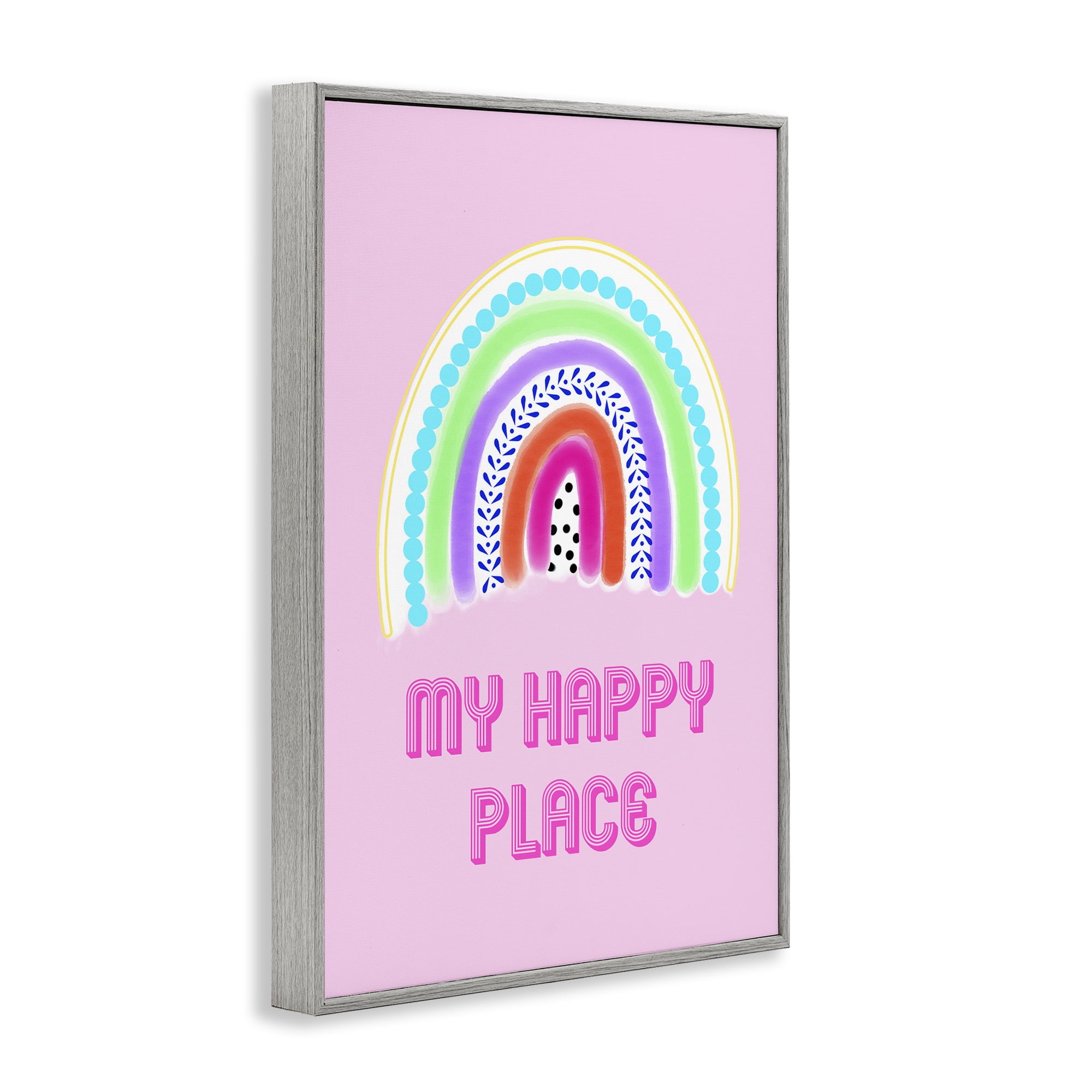 Stupell Industries Happy Place Dotted Rainbow Gray Framed Giclee Art, design by Pooja Dave
