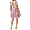 thumbnail image 3 of INSPIRE CHIC Women's Floral Print Mini Dresses Open Back Lace Trim A-Line Tiered Layer Swing Dress Pink M, 3 of 6