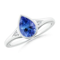 ANGARA Natural Pear-Shaped 1.1 ct Tanzanite Ring with Diamonds in 925 Sterling Silver for Women (Size-8x6mm) | December Birthstone, Anniversary, Jewelry Gift for Women | Natural Tanzanite Ring