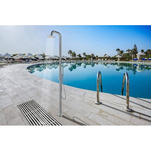 HEATGENE Outdoor Shower with Rain Shower and Handheld Shower Head for Outside/Poolside/Patio Drench Shower - Brushed