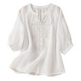 thumbnail image 2 of Fengqque Womens Short Sleeve Henley Tops V Neck,Half Sleeve V-neck Embroidery Solid Color Casual Loose Basic T Shirt Women's Tops White XL(XL), 2 of 6
