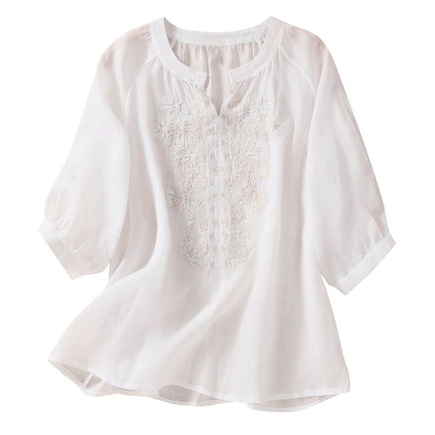 Mujeres Tops de Verano de Moda Casual Color Sólido Cuello en V Manga Corta, Blusa Ligera Y Elegante