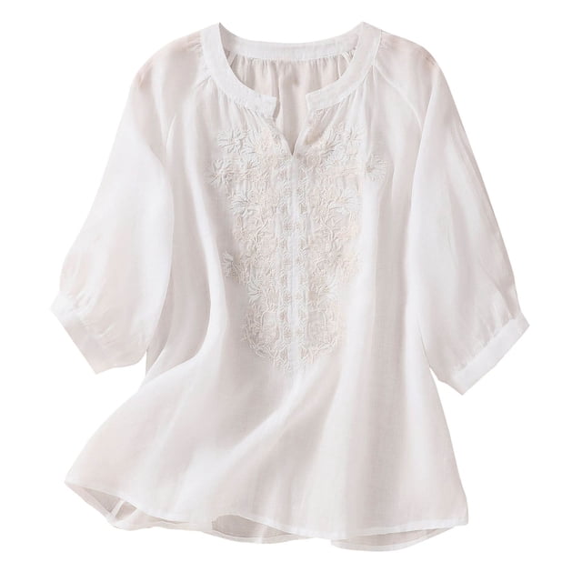 Mujeres Tops de Verano de Moda Casual Color Sólido Cuello en V Manga Corta, Blusa Ligera Y Elegante