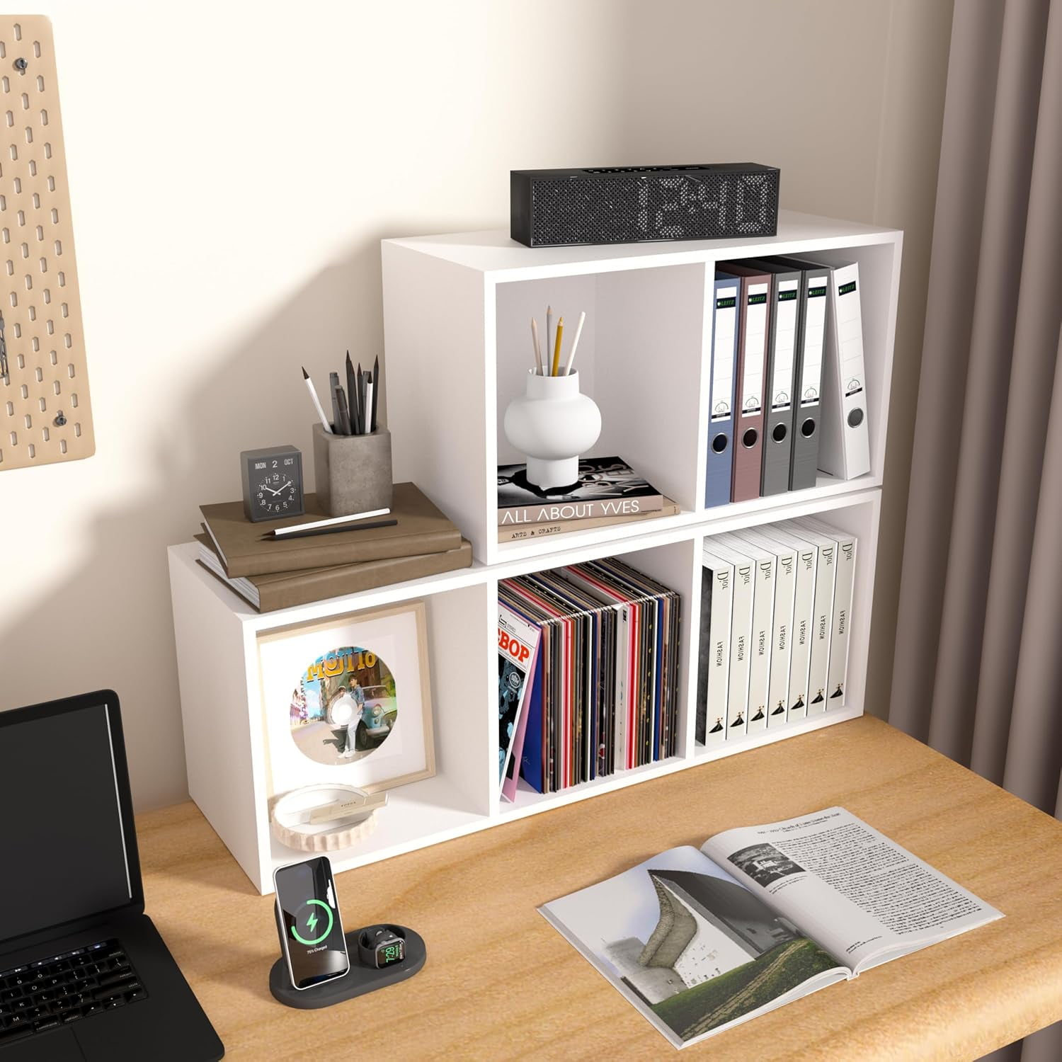 2 Cube Bookcase, 3 Tier Open Shelf Storage Cabinet, Stackable Wooden Multipurpose Display Cabinet Organizer Shelf for Living Room, Bedroom, Hallway, Home Office, Classroom, 11.81*9.25*21.1 in