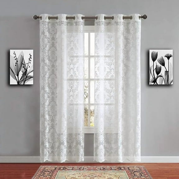 WARM HOME DESIGNS Pair of 38" x 63" Ivory Color Knitted Lace Curtains with 6 Grommets per Panel. LISA 63 IVORY