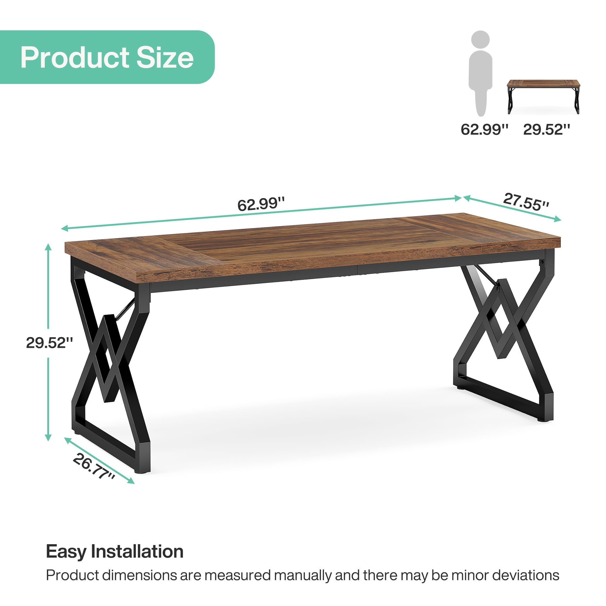 Tribesigns 63 Inch Computer Desk, Large Executive Desk with Thicker Frame, Modern Simple Computer Desk for Home Office, Brown&Black